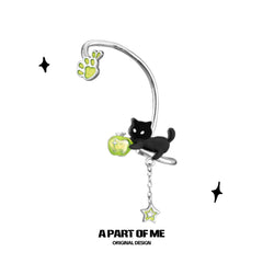 Summer Fruity 18K Platinum Plated Apple Cat Asymmetrical Ear Hook™
