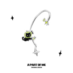 Summer Fruity 18K Platinum Plated Apple Cat Asymmetrical Ear Hook™