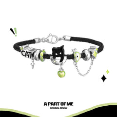 여름 과일 18K 플래티넘 도금 애플캣 브레이디드 스틸 와이어 팔찌™