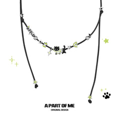 Summer Fruity 18K Platinum Plated Apple Cat Pull-Adjustable Black Cord Necklace™