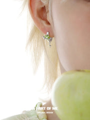 Summer Fruity 18K Platinum Plated Green Apple Planet Earrings™