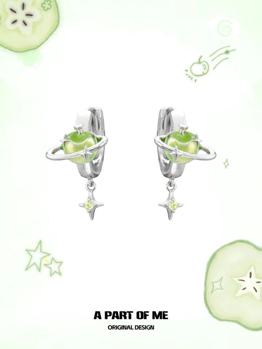 Summer Fruity 18K Platinum Plated Green Apple Planet Earrings™
