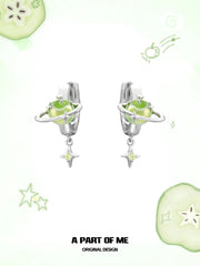 Summer Fruity 18K Platinum Plated Green Apple Planet Earrings™