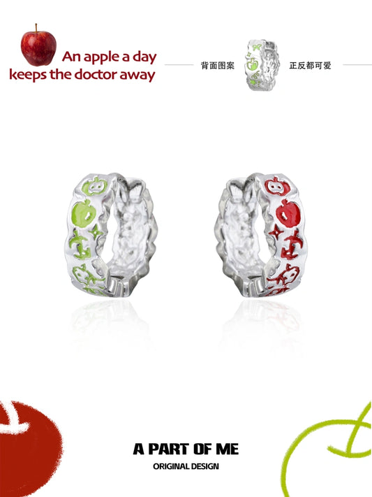 Summer Fruity 18Kプラチナメッキ 手描き樹脂アップルピアス™