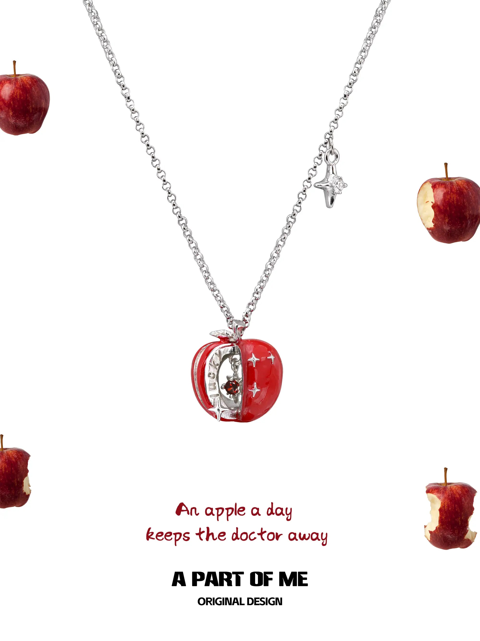 Summer Fruity 18K Platinum Plating Skeletonized Apple Necklace Summer Fruity 18K Platinum Plating Skeletonized Apple Necklace