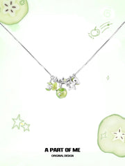 สร้อยคอแอปเปิ้ลเขียวเคลือบแพลตตินัม 18K เงินสเตอร์ลิง 925 สไตล์ Summer Fruity™