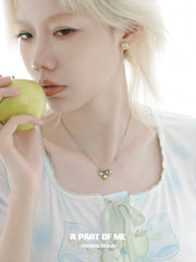 สร้อยคอแอปเปิ้ลเขียวเคลือบแพลตตินัม 18K เงินสเตอร์ลิง 925 สไตล์ Summer Fruity™