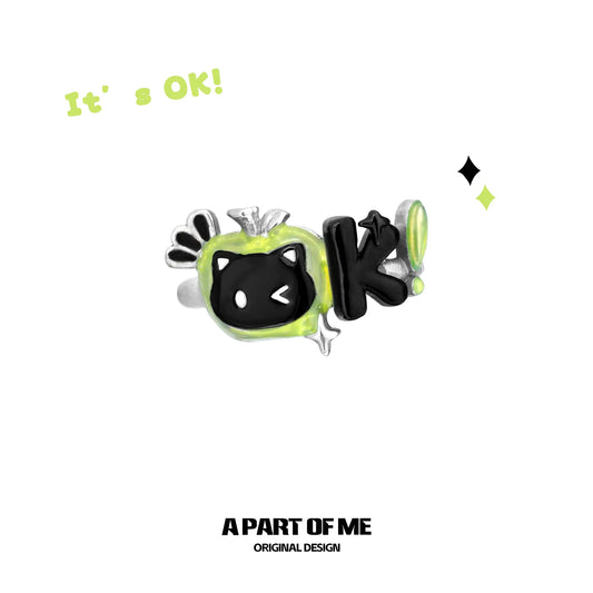 Summer Fruity Apple Cat "Everything is OK"  Ear Cuff Ear Clips™