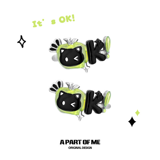 Summer Fruity Apple Cat "Everything is OK"  Ear Cuff Ear Clips™
