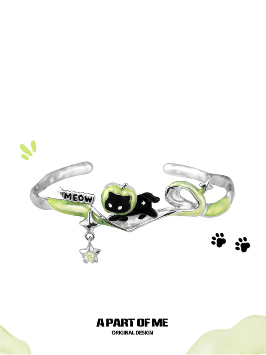 Summer Fruity Black Cat Green Apple Adjustable-Opening Bangle Bracelet™
