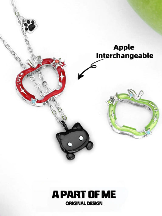 Summer Fruity Black Cat and Apple Interchangeable Pendant Necklace™