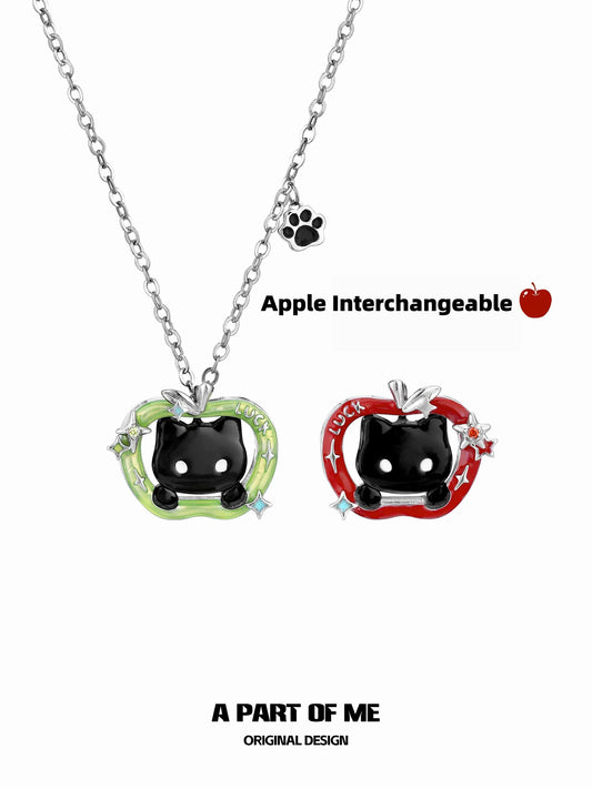 Summer Fruity Black Cat and Apple Interchangeable Pendant Necklace™