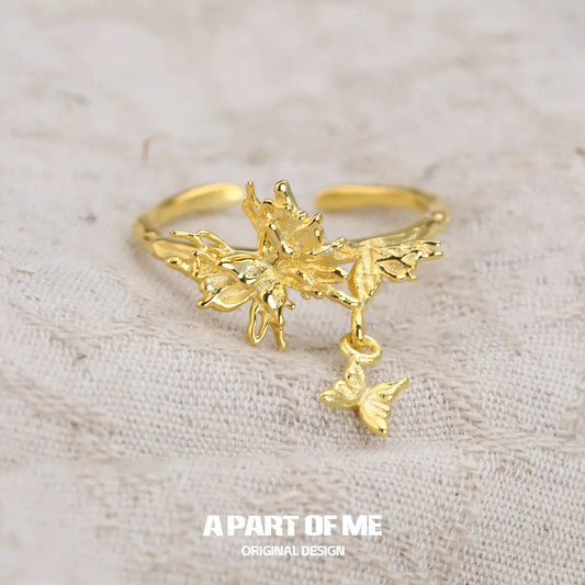 Whiterfly S925 Sterling Silver/18K Yellow Gold Plated Resizeable Open-end Rings™