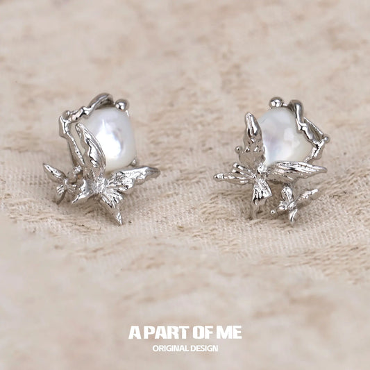 Whiterfly S925 Sterling Silver Natural White Shell Stud Earrings™