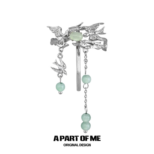 Winged Grace 18K Platinum Plating Green Fluorite Swallow Hairclips Hair Clips™