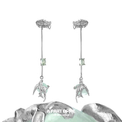 Winged Grace 18K Platinum Plating Green Fluorite Swallow Pendant Ear Clips™