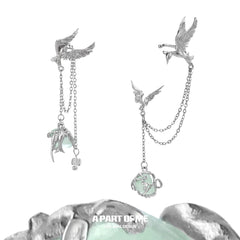 Winged Grace S925 18K Platinum Plating Swallow Green Fluorite Earclips Ear Clips™