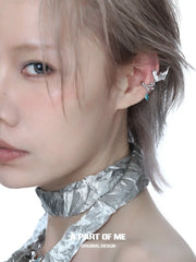 Aqua Fragments 18k Platinum Plating Fishtail Fringe Earclips Ear Clips™
