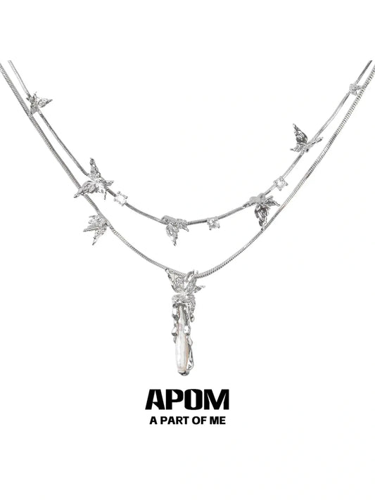 Beyond the Cocoon 18K Platinum Plated Multi-Layer Butterfly Pearl Zircon Necklace ™