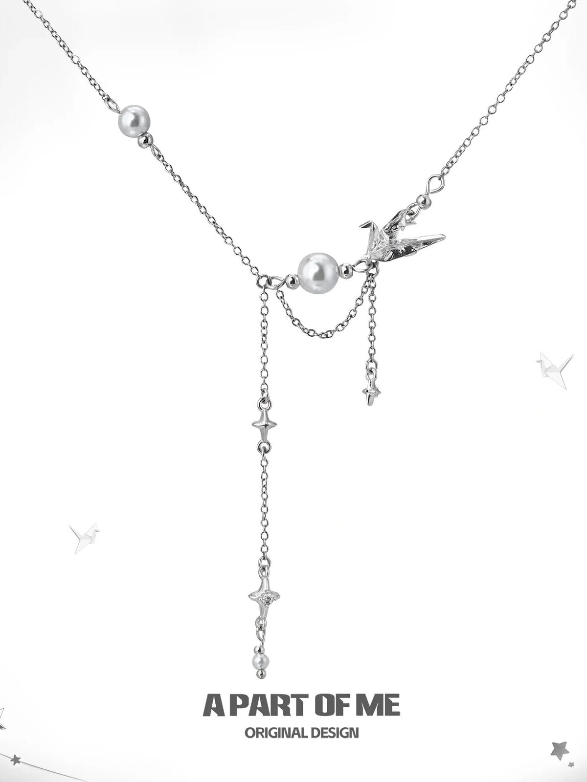 Corigami Era Platinum-Plated Pearl Paper Crane Layered Necklace™