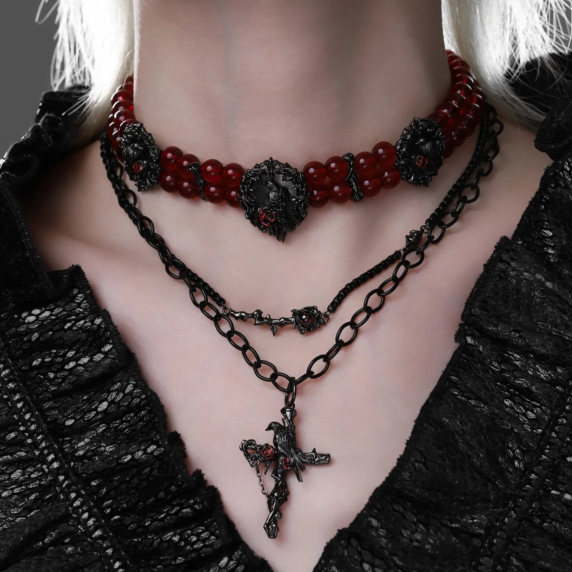 Dark Crows 18K Black Gold Plated  Colored Crystal Bead Pendant Necklace™
