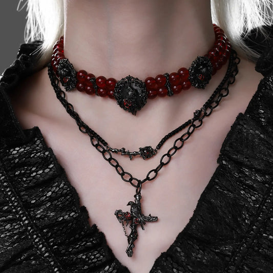 Dark Crows 18K Black Gold Plated  Colored Crystal Bead Pendant Necklace™