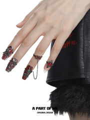 แหวนเปิดเล็บแบบสวมหัวลายเกราะสไตล์ดาร์ก Aesthetic ชุบทองคำดำ 18K ของ Dark Crows™
