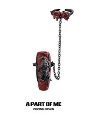 แหวนเปิดเล็บแบบสวมหัวลายเกราะสไตล์ดาร์ก Aesthetic ชุบทองคำดำ 18K ของ Dark Crows™