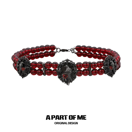 Dark Crows 18K Black Gold Plated Dark Aesthetic Embossed Red Beaded Choker Necklace™