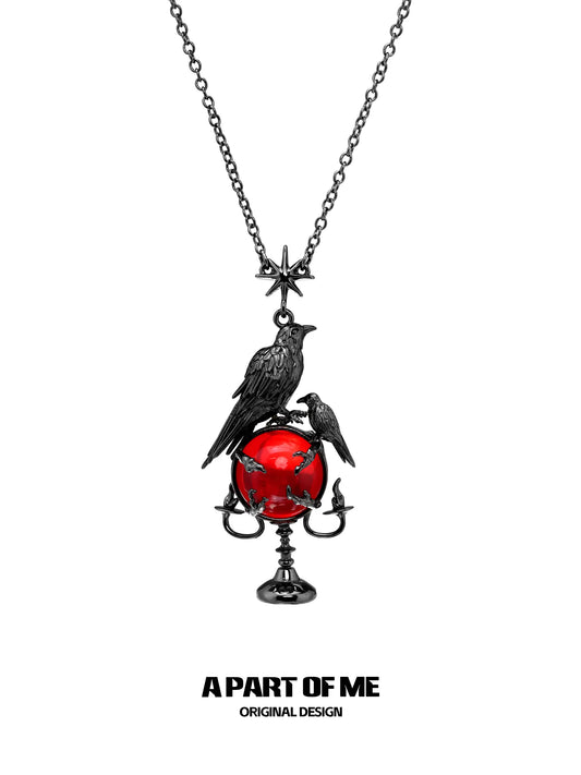 Dark Crows Red Agate 18K Black Gold Plated Dark Aesthetic Necklace™