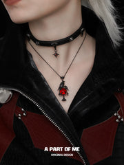 Dark Crows Red Agate 18K Black Gold Plated Dark Aesthetic Necklace™