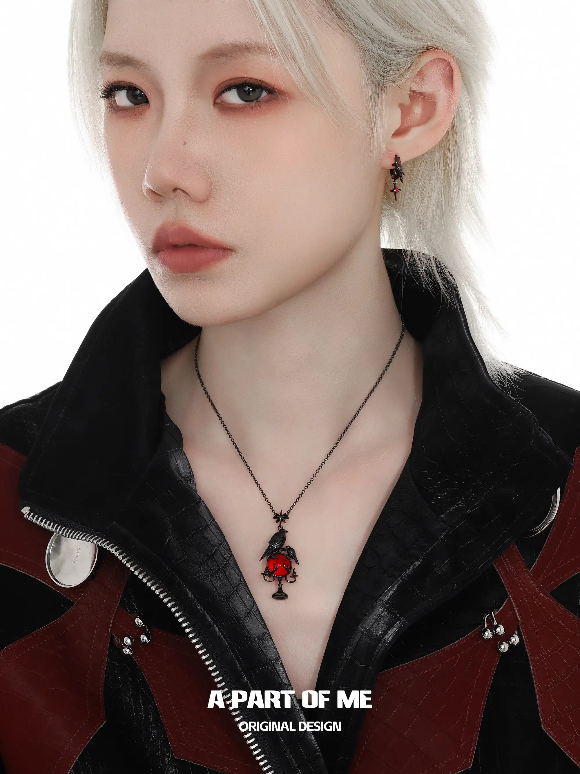 Dark Crows Red Agate 18K Black Gold Plated Dark Aesthetic Necklace™