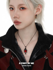 Dark Crows Red Agate 18K Black Gold Plated Dark Aesthetic Necklace™