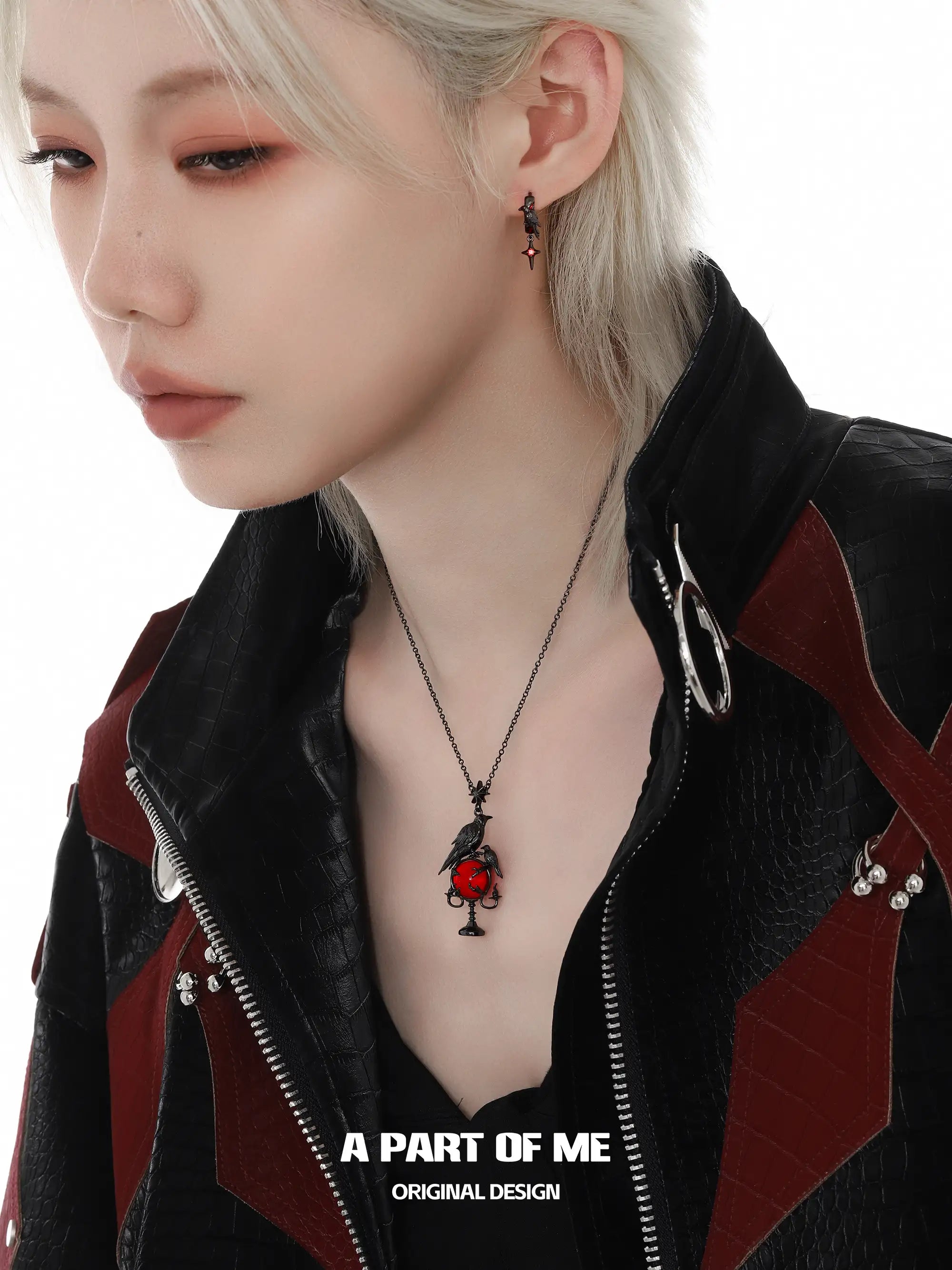 Dark Crows Red Agate 18K Black Gold Plated Dark Aesthetic Necklace™