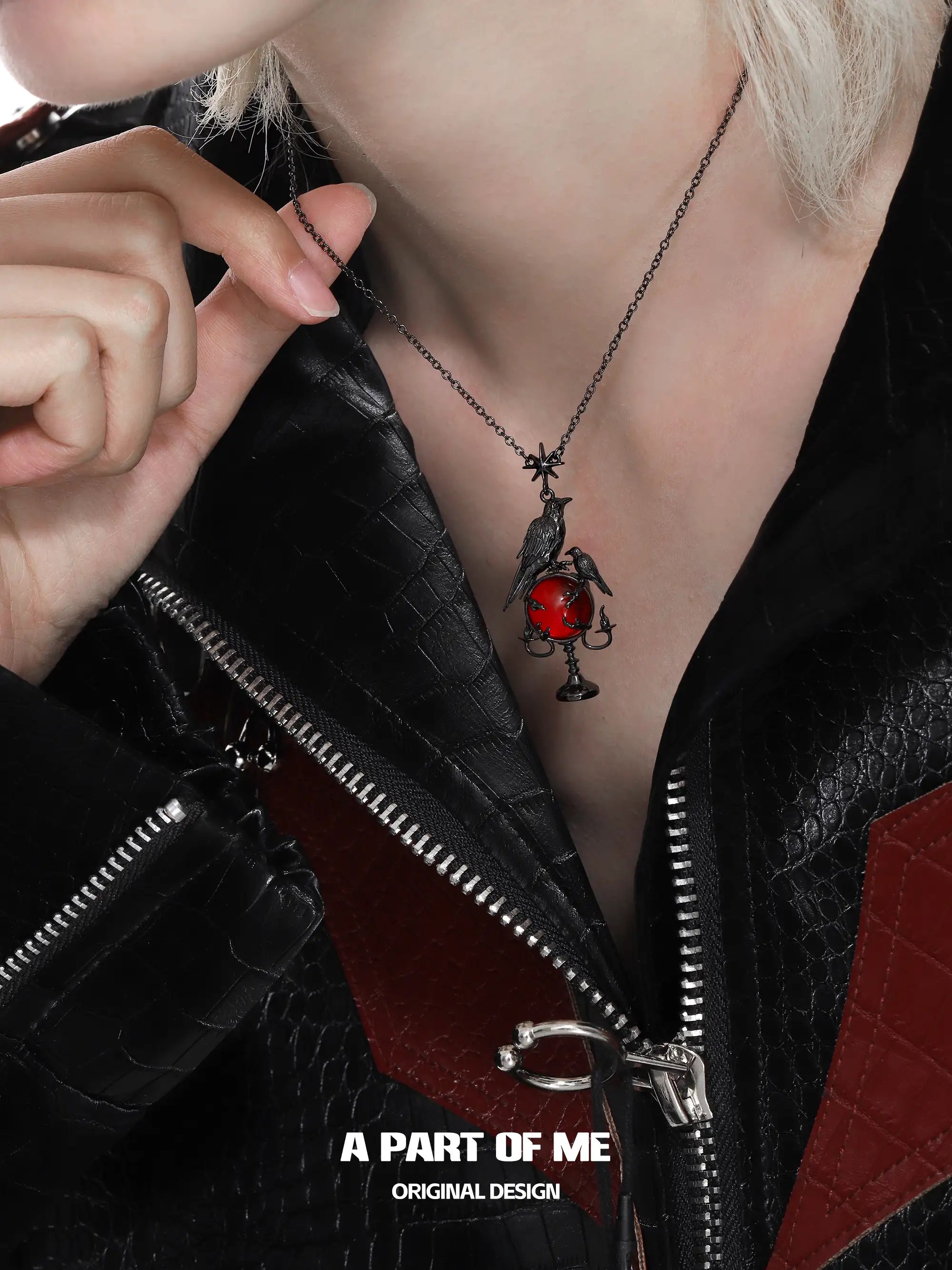 Dark Crows Red Agate 18K Black Gold Plated Dark Aesthetic Necklace™