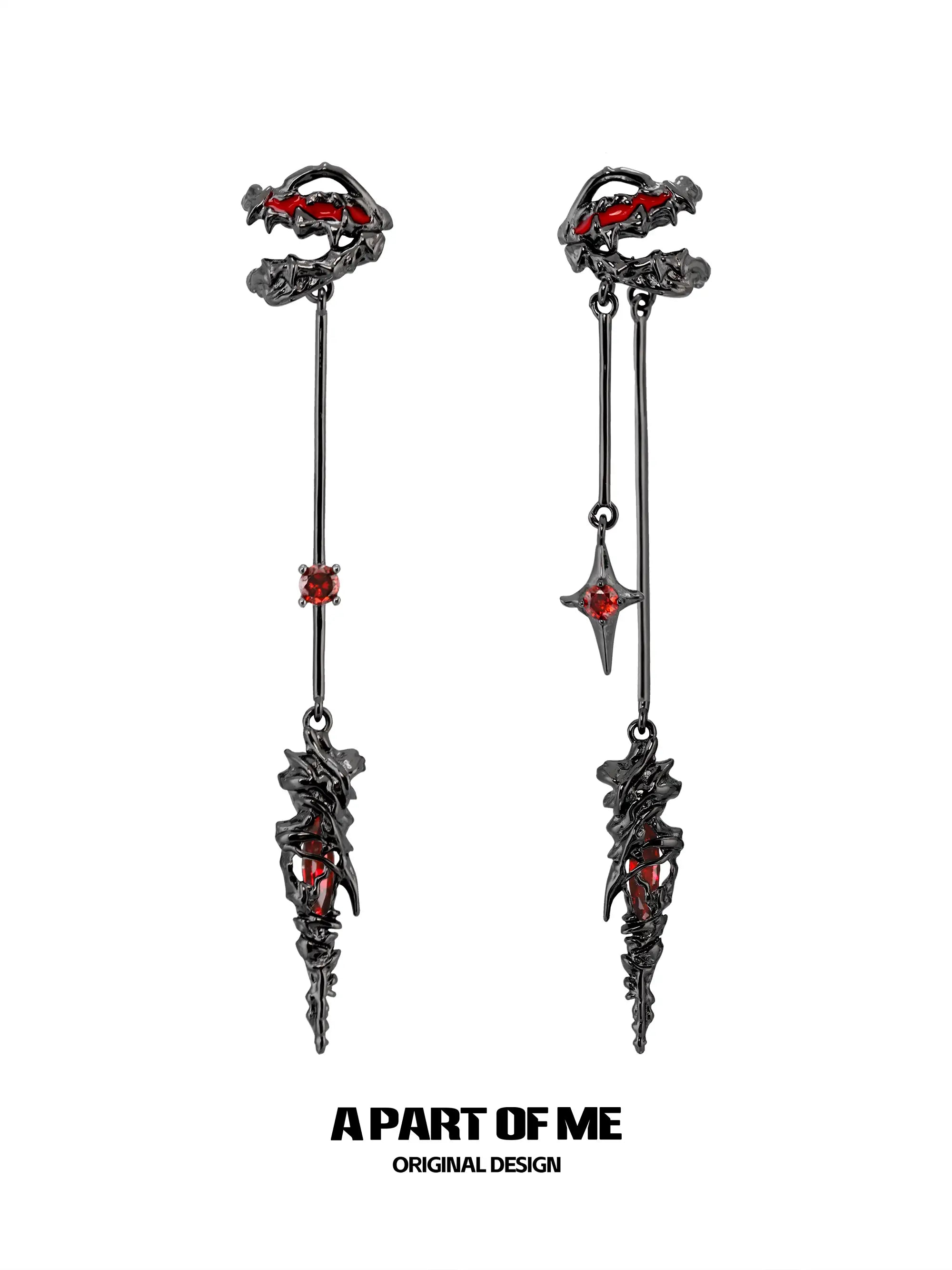 Dark Crows Red Moissanite 18K Black Gold Plated Dark Aesthetic Earclips Ear Clips™