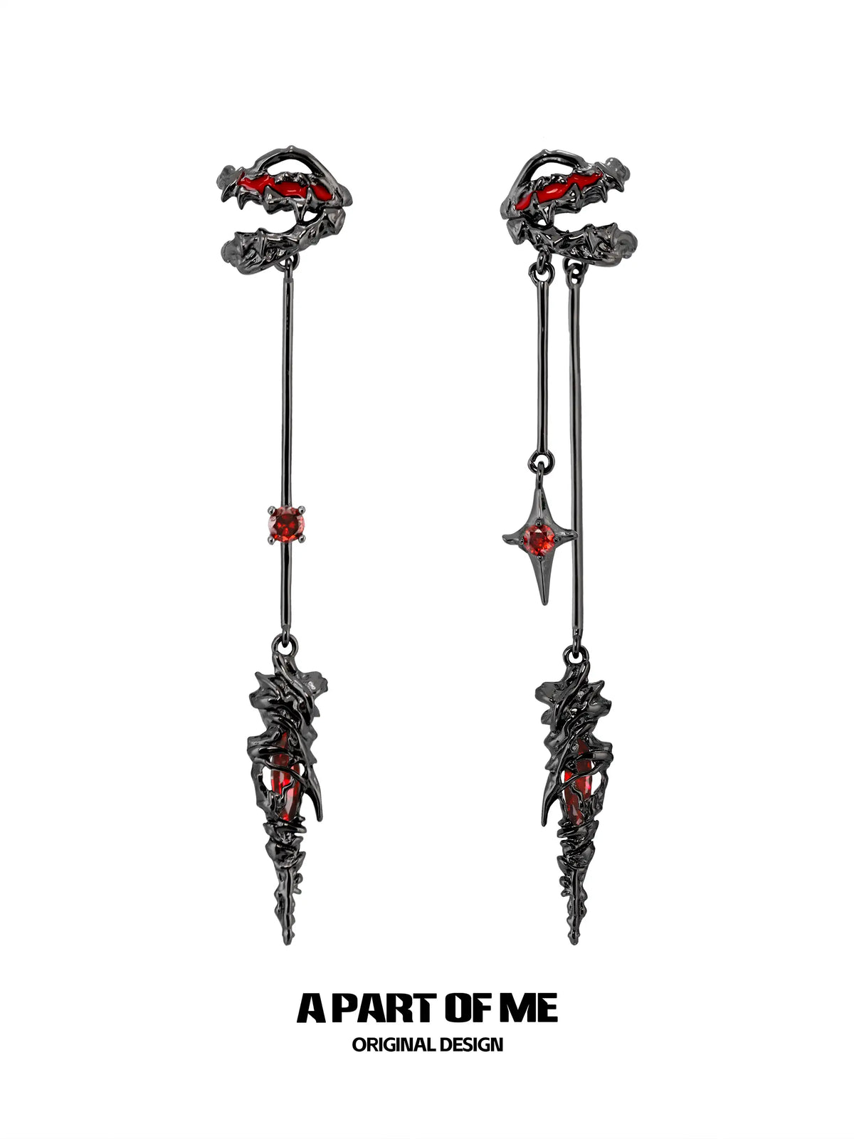 Dark Crows Red Moissanite 18K Black Gold Plated Dark Aesthetic Earclips Ear Clips™