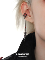 Dark Crows Red Moissanite 18K Black Gold Plated Dark Aesthetic Earclips Ear Clips™