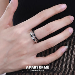 Dark Matter S925 Sterling Silver Resizeable Double-Layer Leather Rings™
