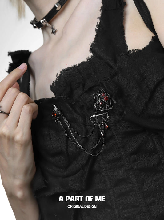 Dark Crows 18K Platinum Plating Birdcage Chain Brooches™