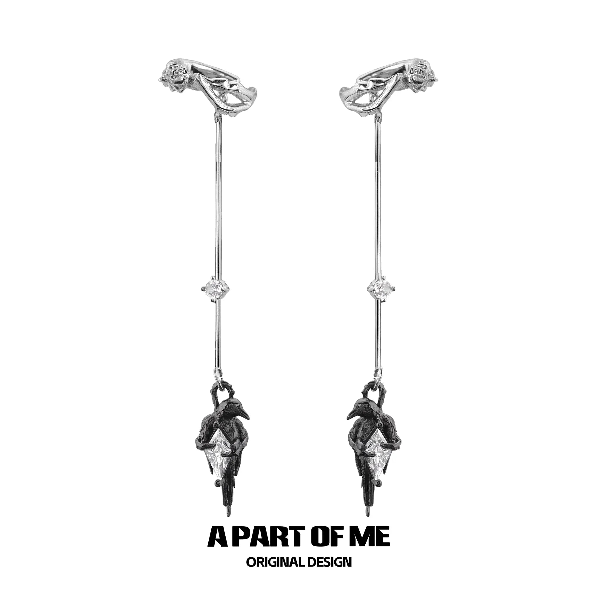 Dark Crows 18K Platinum Plating Crystal Pendant Earclips Ear Clips™