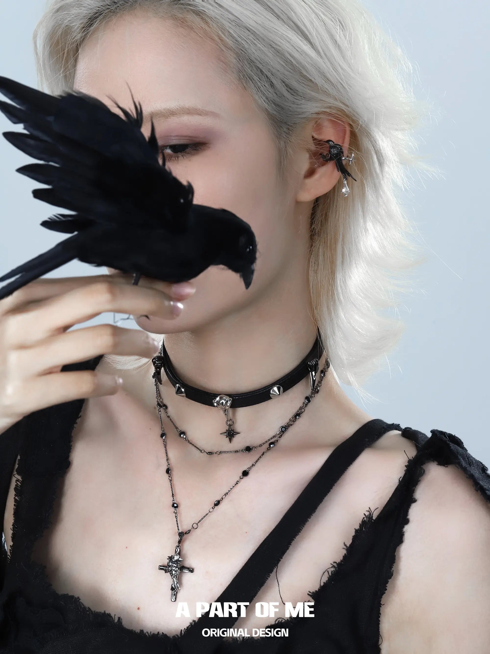 Dark Crows 18K Platinum Plating Leather Captive Raven Cross Chokers Necklaces™