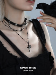 Dark Crows 18K Platinum Plating Leather Captive Raven Cross Chokers Necklaces™