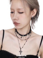 Dark Crows 18K Platinum Plating Leather Captive Raven Cross Chokers Necklaces™