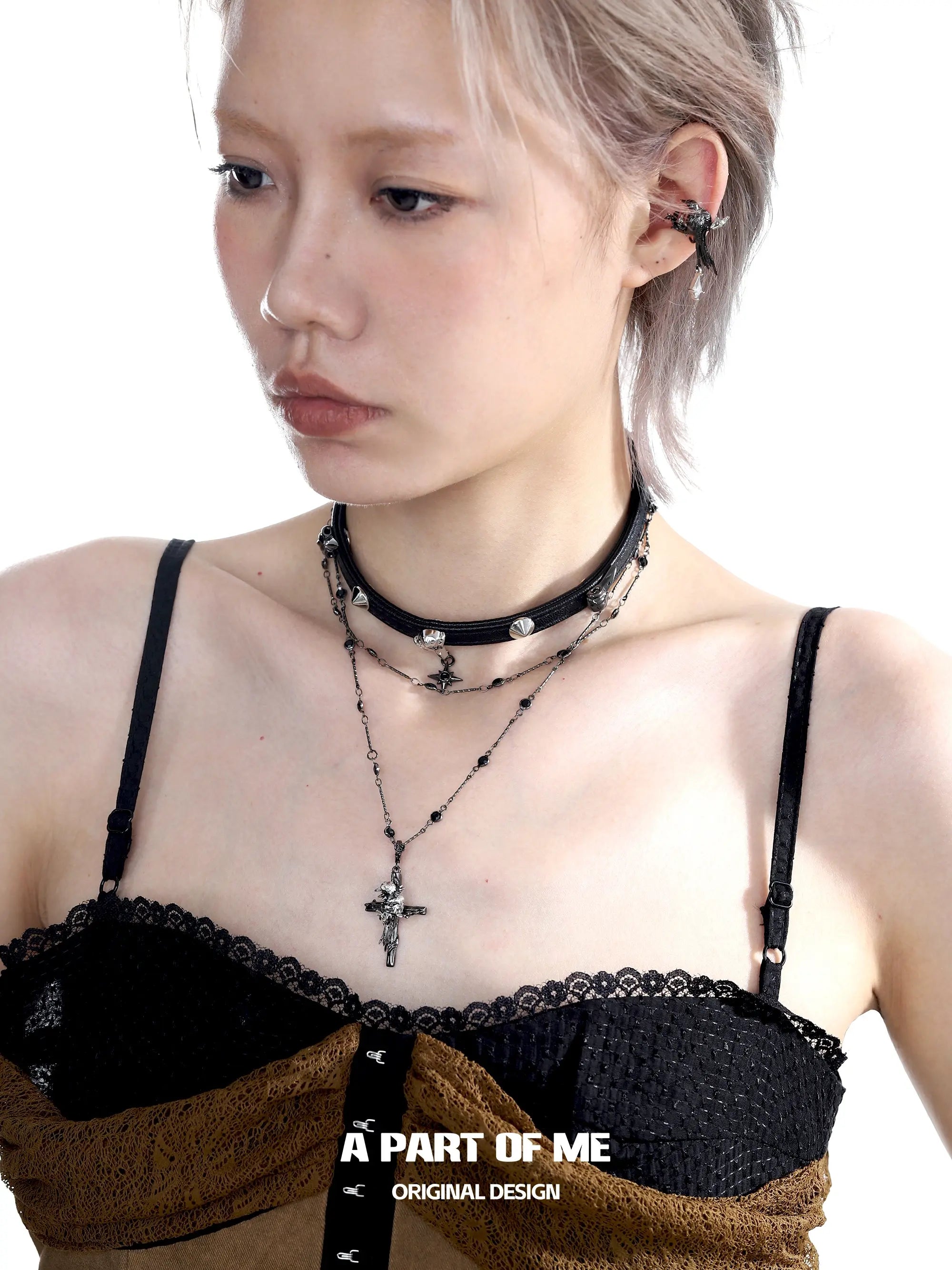 Dark Crows 18K Platinum Plating Leather Captive Raven Cross Chokers Necklaces™