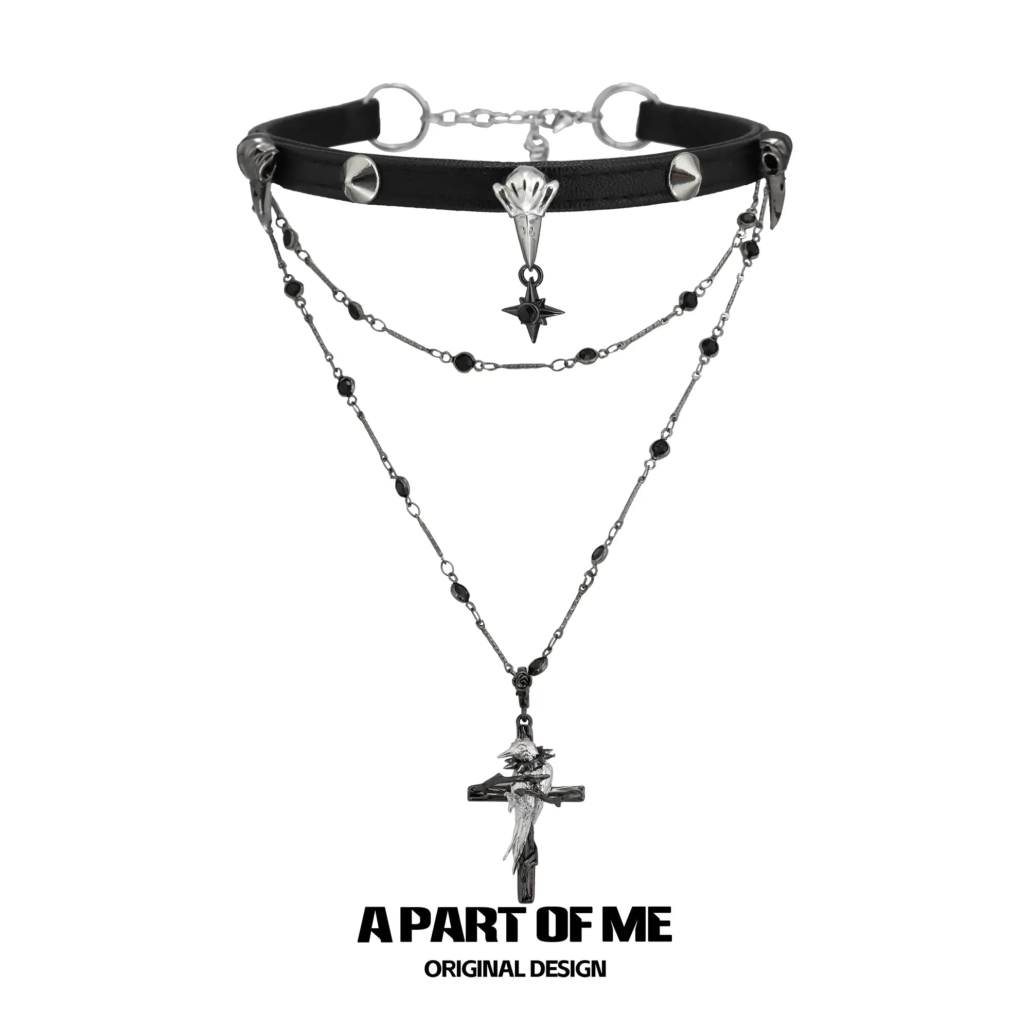 Dark Crows 18K Platinum Plating Leather Captive Raven Cross Chokers Necklaces™