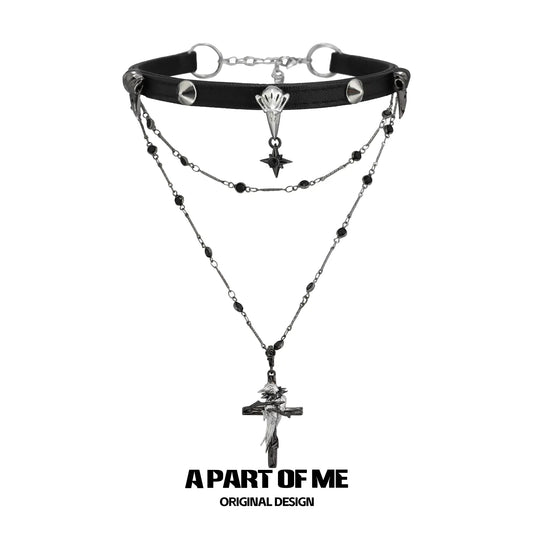 Dark Crows 18K Platinum Plating Leather Captive Raven Cross Chokers Necklaces™