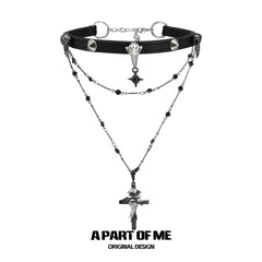 Dark Crows 18K Platinum Plating Leather Captive Raven Cross Chokers Necklaces™