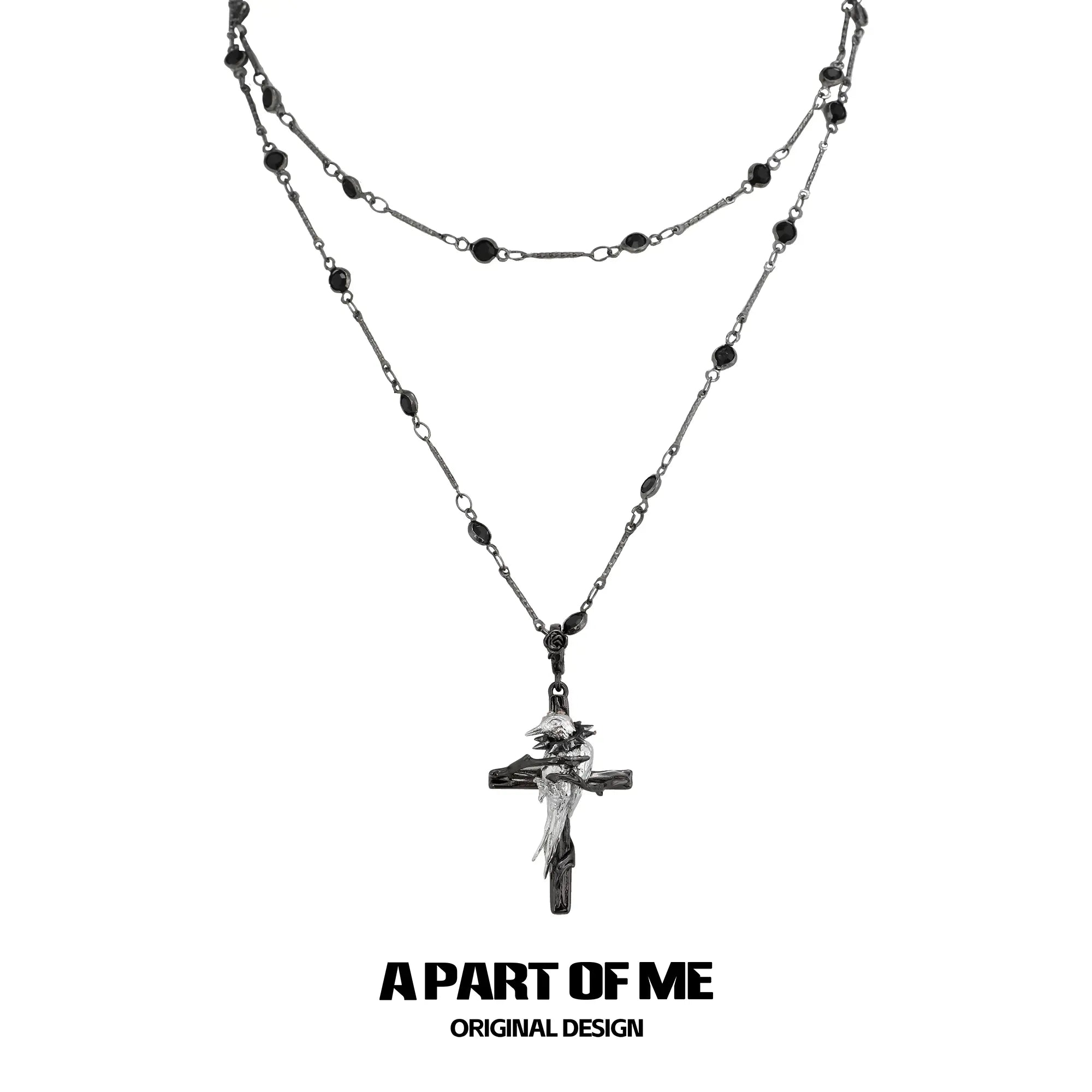 Dark Crows 18K Platinum Plating Leather Captive Raven Cross Chokers Necklaces™