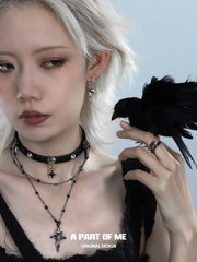 Dark Crows 18K Platinum Plating Leather Captive Raven Cross Chokers Necklaces™
